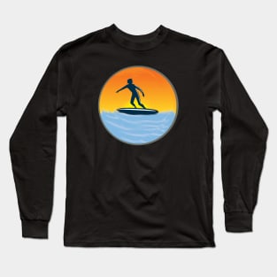 Surfer Waves Sunset Round Long Sleeve T-Shirt